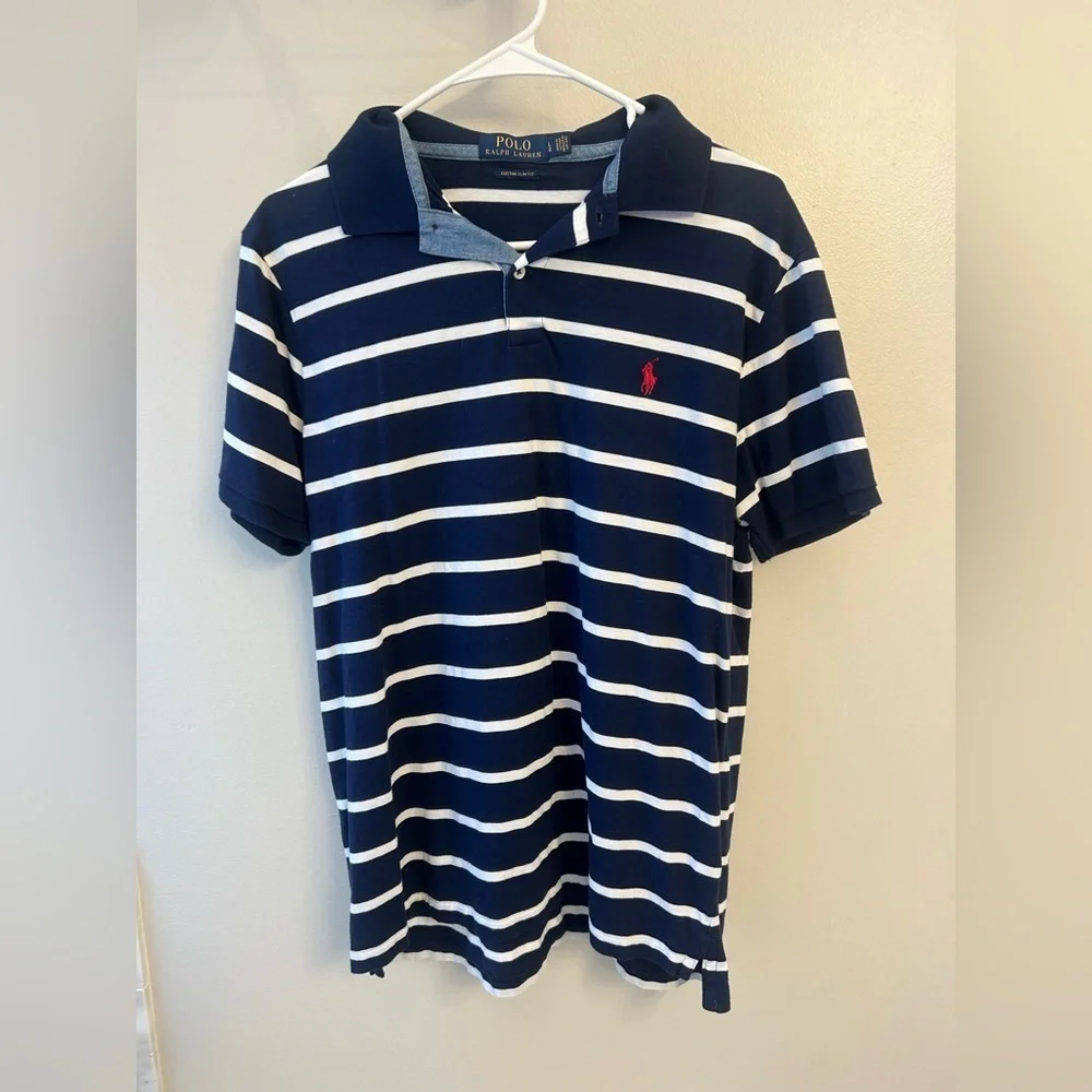 Polo by Ralph Lauren men's large slim fit Navy and white Striped polo Shirt